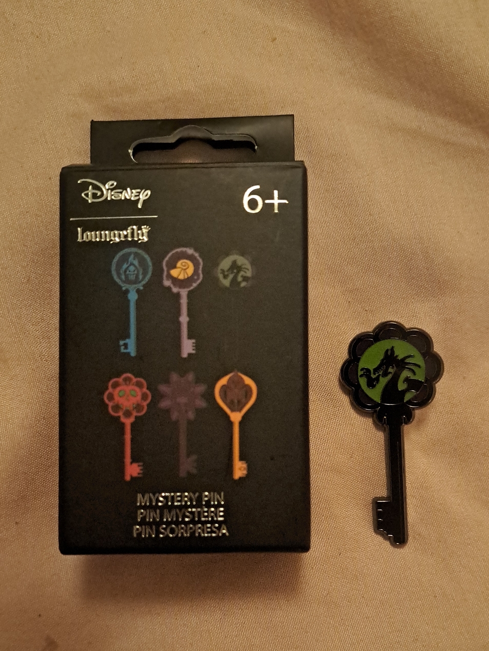 Disney Loungefly Black Key Pin with Green Dragon